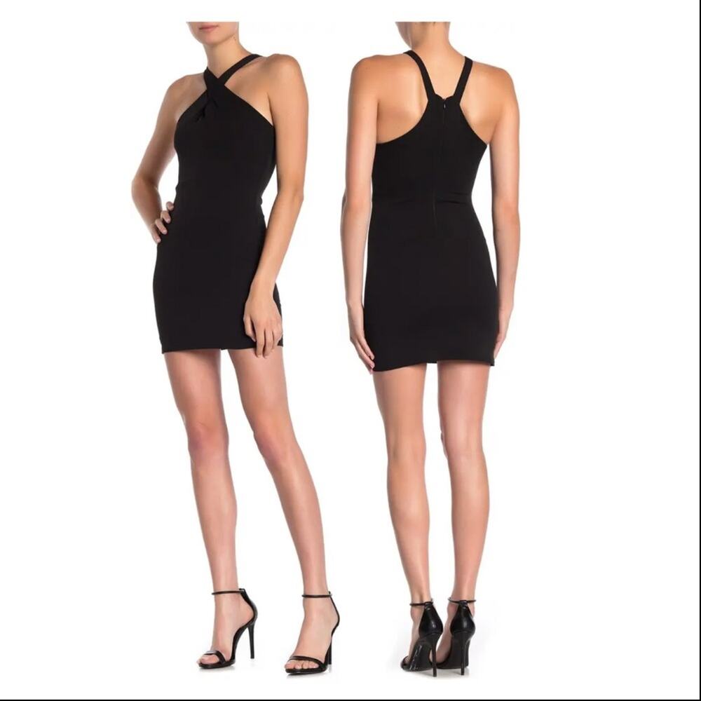 Velvet Torch Cross Front Halter Mini Dress, Sz L